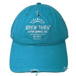 Brew Thru Outer Banks, NC Est. 1977 Slideback Baseball Cap Blue OS Distressed